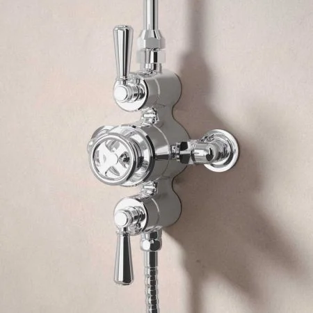 Klee Dual Outlet Exposed Shower with Rigid Riser, Hook Mount & 8" Rose - Metal Lever - Chrome