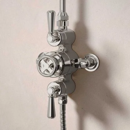 Klee Dual Outlet Exposed Shower with Rigid Riser, Mounted Handheld Shower & 8" Rose - Metal Lever -  Polished Nickel