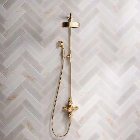 Klee Dual Outlet Exposed Shower with Rigid Riser, Mounted Handheld Shower & 8" Rose - Metal Lever - Living Brass
