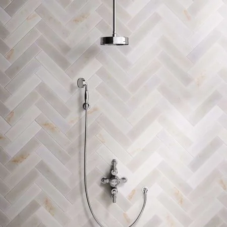 Klee Dual Outlet Semi Exposed Shower with Hook Mount, 210mm Ceiling Arm & 8" Rose - Metal Lever - Chrome