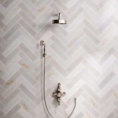 Klee Dual Outlet Semi Exposed Shower with Hook Mount, 300mm Wall Arm & 8" Rose - Metal Lever - Polished Nickel