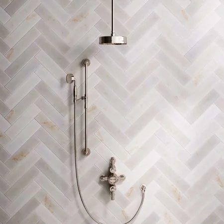 Klee Dual Outlet Semi Exposed Shower with Slider Rail, 210mm Ceiling Arm & 8" Rose - Metal Lever - Polished Nickel