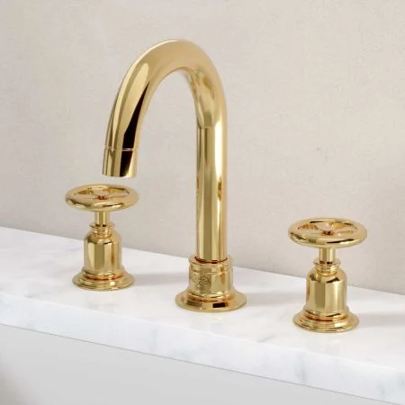 Klee Deck Mounted 3 Hole Basin Mixer - Living Brass