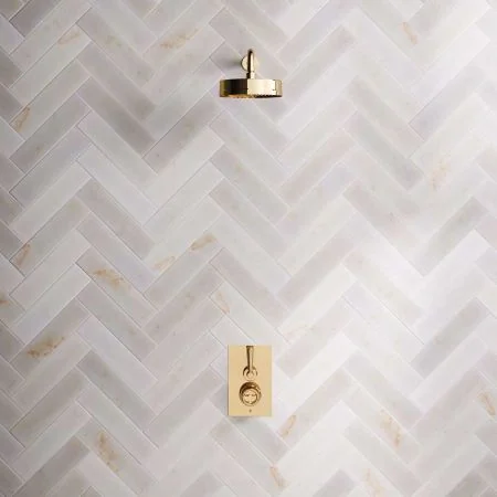 Klee Single Outlet Concealed Shower with 500mm Wall Arm & 8" Rose - Metal Lever - Living Brass
