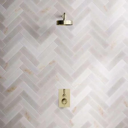 Klee Single Outlet Concealed Shower with 500mm Wall Arm & 8" Rose - Metal Lever - Timeless Brass