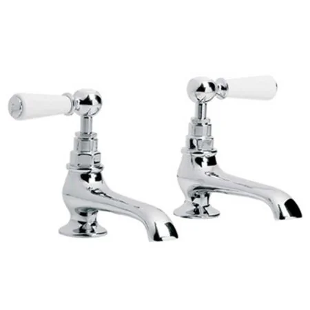 Lefroy Brooks Classic White Lever Basin Pillar Taps With Long Nose (Pair) WL8030