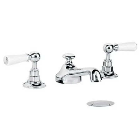Lefroy Brooks Classic White Lever Three Hole Basin Mixer With Pop-Up Waste WL1220