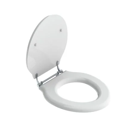 Classic Gloss  White Lavatory Seat With Bar Hinge - Chrome