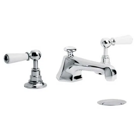 Lefroy Brooks Classic Mackintosh White Lever Three Hole Basin Mixer With Pop-Up Waste WL1228