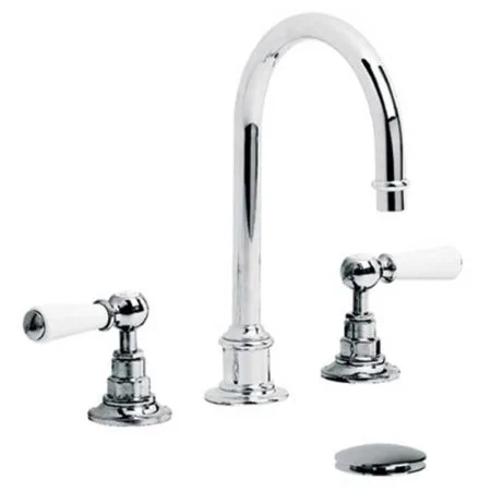 Lefroy Brooks Classic White Lever Tubular Three Hole Basin Mixer With Click-Up Waste WL1230