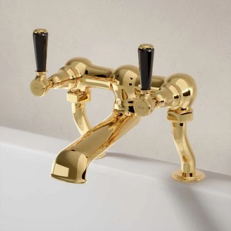 Linton Bath Filler Tap Black Lever Living Brass 3/4BSP