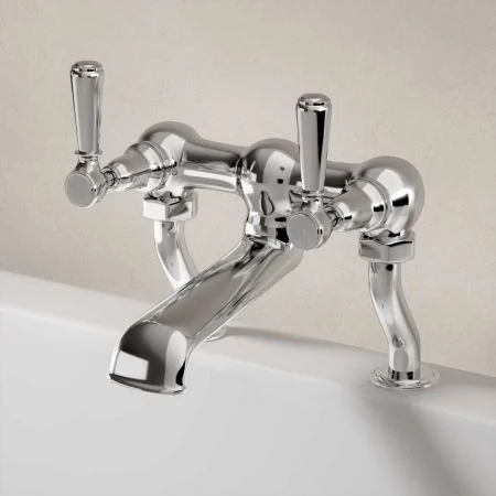 Linton Deck Mounted 2 Hole Bath Filler - Metal Lever - Chrome