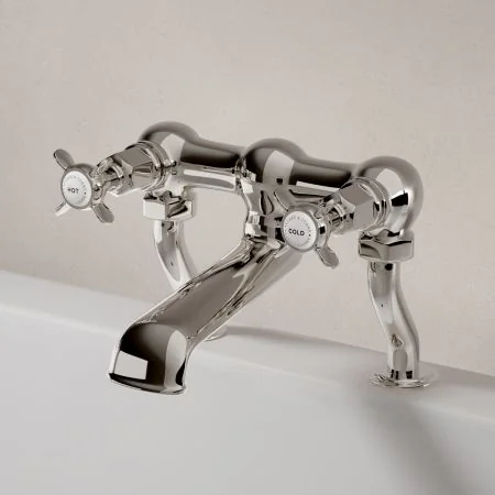Linton Classic Deck Mounted Bath Filler with Crosshead in Polished Nickel