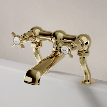 Linton Classic Deck Mounted Bath Filler with Crosshead in Timeless Brass
