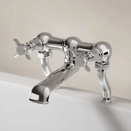 Linton Deck Mounted 2 Hole Bath Filler - Crosshead - Chrome