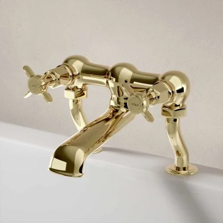 Linton Deck Mounted 2 Hole Bath Filler - Crosshead - Timeless Brass