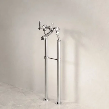 Linton Floor Mounted 2 Hole Bath Filler with 620mm Standpipes - Metal Lever - Chrome