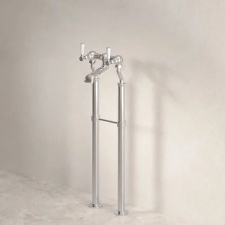 Linton Bath Filler Tap with Standpipes White Lever 3/4BSP (For Baths Without Tap Holes Only)