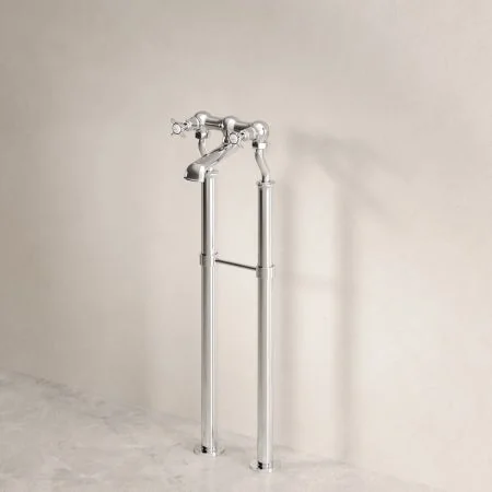 Linton Classic Floor Mounted Bath Filler with 620mm Standpipes & Crossheads in Chrome