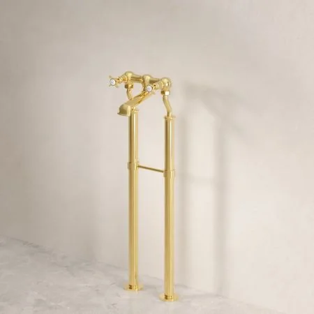 Linton Classic Floor Mounted Bath Filler Tap in Living Brass
