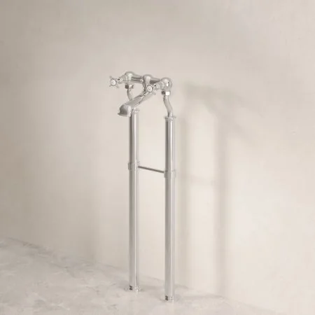 Linton Classic Floor Mounted Bath Filler with 620mm Standpipes & Crossheads in Polished Nickel