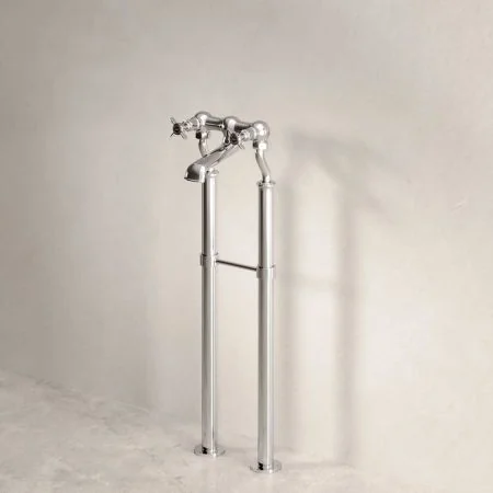 Linton Floor Mounted 2 Hole Bath Filler with 725mm Standpipes - Crosshead - Chrome