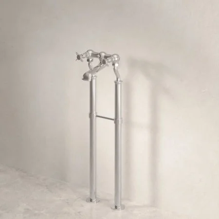 Linton Floor Mounted 2 Hole Bath Filler with 725mm Standpipes - Crosshead - Polished Nickel