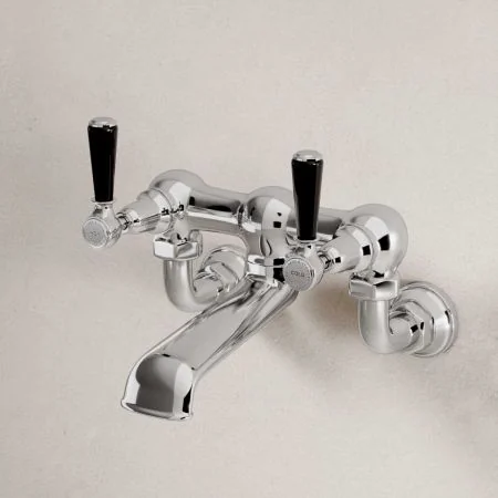 Linton Wall Mounted 2 Hole Bath Filler - Black Lever