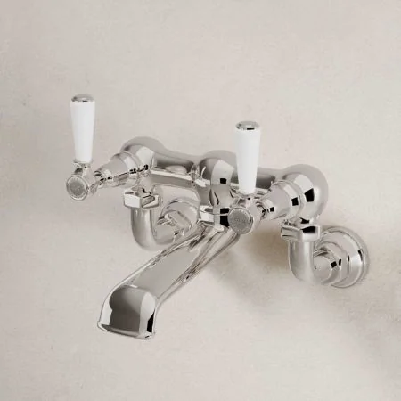Linton Wall Mounted 2 Hole Bath Filler - White Lever
