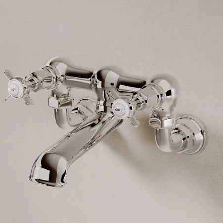 Linton Classic Bath Filler Tap Wall Mounted X Top Polished Nickel