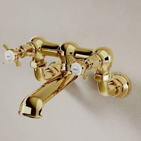 Linton Classic Wall Mounted Bath Filler with Crossheads in Timeless Brass