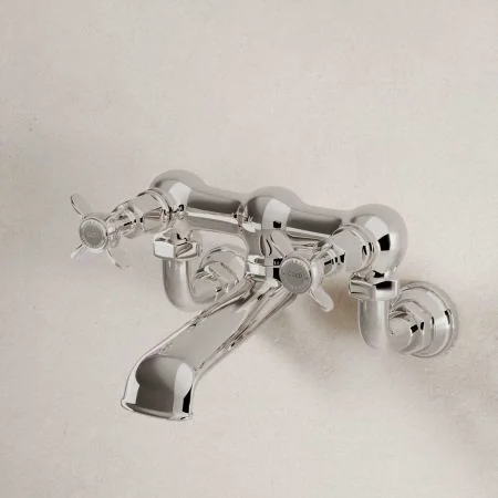 Linton Bath Filler Tap Wall Mounted X Top Polished Nickel