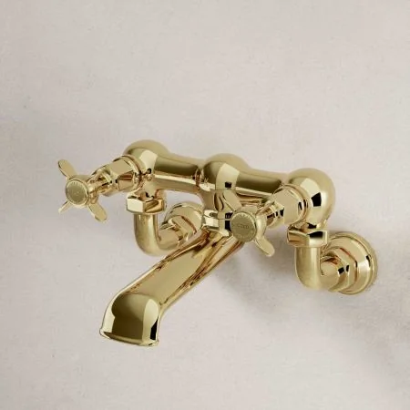 Linton Wall Mounted 2 Hole Bath Filler - Crosshead - Timeless Brass