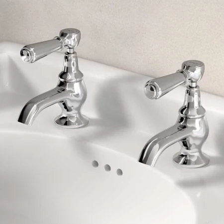 Linton Deck Mounted Basin Pillar Taps - Metal Lever - Chrome
