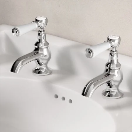 Linton Classic Basin Pillar Taps with White Levers in Chrome