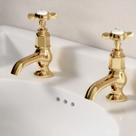 Linton Classic 1/2BSP Basin Pillar Taps X Top Living Brass