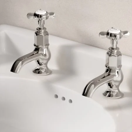 Linton Classic Basin Pillar Taps with Crossheads in Polished Nickel