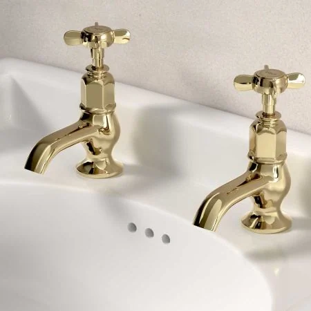 Linton Deck Mounted Basin Pillar Taps - Crosshead - Timeless Brass