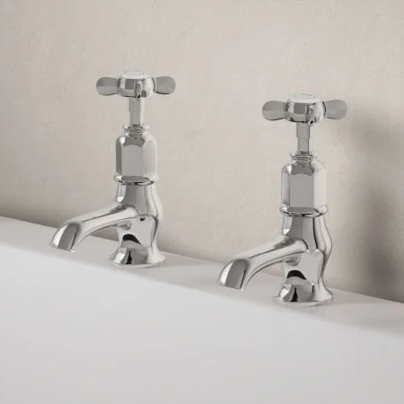 Linton Classic Bath Pillar Taps with Crosshead in Chrome