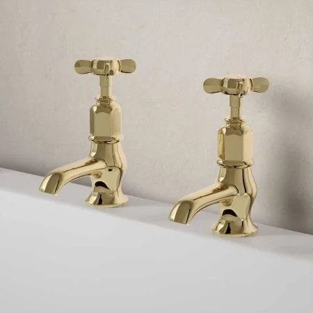 Linton Deck Mounted Bath Pillar Taps - Crosshead