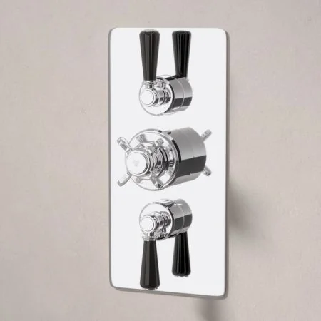 Linton Dual Outlet Concealed Shower with Slider Rail, 500mm Wall Arm & 8" Rose - Black Lever - Chrome