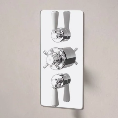 Linton Dual Outlet Concealed Shower with Handheld Shower Hook, 210mm Ceiling Arm & 6" Rose - White Lever - Chrome