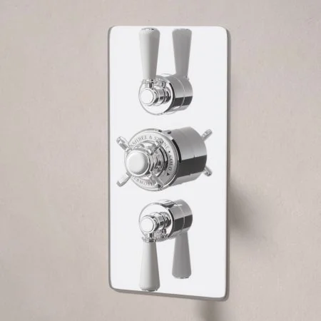Linton Classic Dual Outlet Concealed Shower with Handheld Shower Hook, 500mm Wall Arm & 6" Rose - White Lever - Chrome