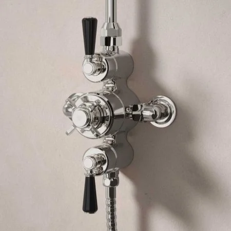 Linton Dual Outlet Exposed Shower with Slider Rail - Black Lever