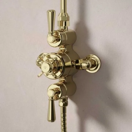 Linton Dual Outlet Exposed Shower with Handheld Shower Hook - Metal Lever