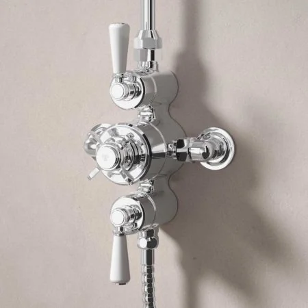 Linton Dual Outlet Exposed Shower with Riser Mounted Handheld Shower - White Lever