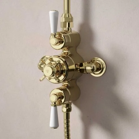 Linton Dual Outlet Exposed Shower with Handheld Shower Hook - White Lever