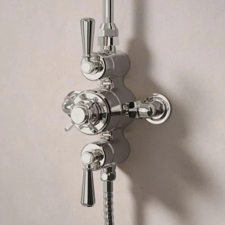 Linton Dual Outlet Exposed Shower with Handheld Shower Hook & 6" Rose - Metal Lever - Polished Nickel