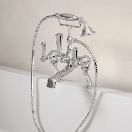 Linton Deck Mounted 2 Hole Bath Shower Mixer - Metal Lever - Chrome