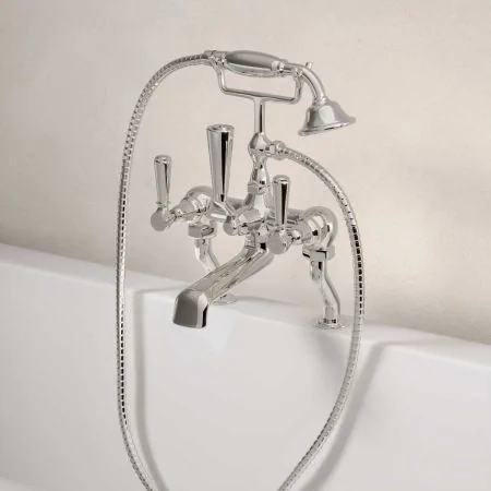 Linton Deck Mounted 2 Hole Bath Shower Mixer - Metal Lever - Polished Nickel